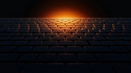 Obraz premium A glowing orange light rises over a sleek, dark keyboard, creating a futuristic and dramatic effect.