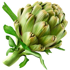Obraz premium green artichoke vegetable with leaves healthy food cooking ingredient plant PNG On Transparent Background