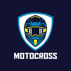 Stylized Motocross Helmet with Goggles in a Shield Logo