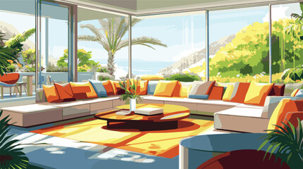 modern living room with sunlight reflection