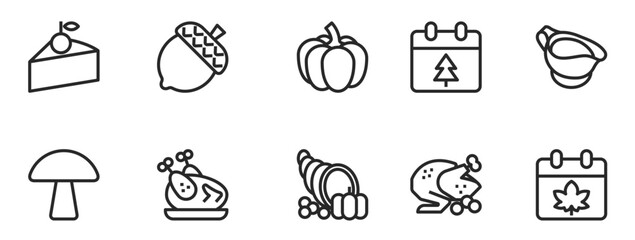 Fototapeta premium Outline icons for Thanksgiving. vector