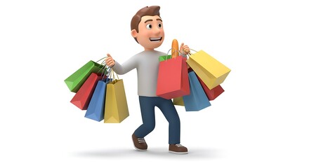 Man Carrying Shopping Bags Smiling After Shopping