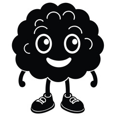 Cute Smiling Cartoon Black Cloud with Eyes and Shoes