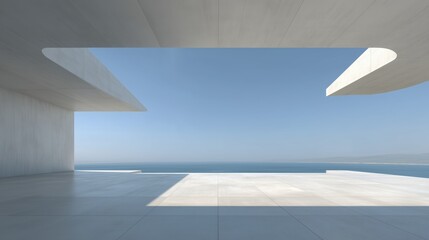 Abstract modern architectural background with concrete floor and blue sky, minimalistic space for product presentation, architectural project design, or 3D rendered visualization. Ultra-realistic vect