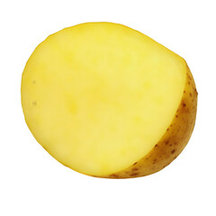 Isolated Photo of Freshly Cut Potato Section with Yellow Flesh on Transparent Background