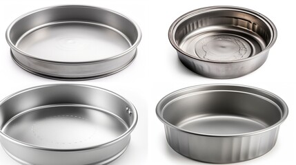 Four round metal cooking containers