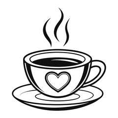 Simple Black Icon of Hot Coffee Cup with Steam