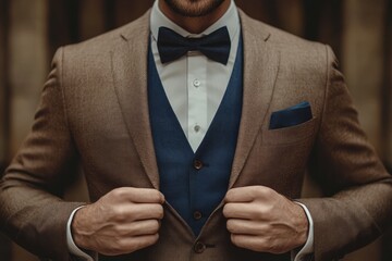 Close-up of a man in a sophisticated three-piece suit.