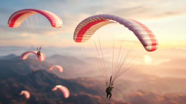 Soaring to New Heights: A breathtaking shot captures the excitement of paragliding, as colorful canopies fill the sky, offering a bird's-eye view of a scenic landscape.