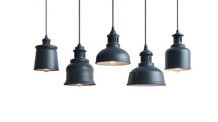 Five Dark Gray Pendant Lights Hanging Against  transparent png Background