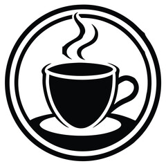 Simple Black Icon of Hot Coffee Cup with Steam