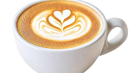 Isolated Photo Of Latte Art In White Ceramic Cup On Transparent Background