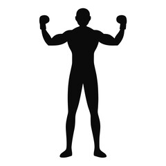 Silhouette of Strong Man Raising Fist in Victory or Protest