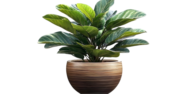 Isolated Photo Of Lush Green Houseplant In Decorative Brown Pot