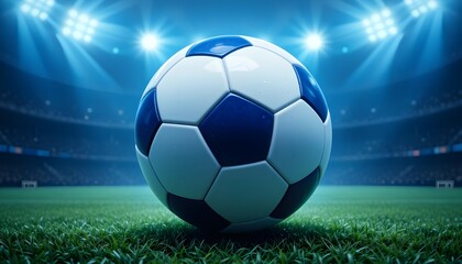 Fototapeta premium Football or Soccer Background with a Large Ball in Blue Colors for Sports-Themed Design Concepts