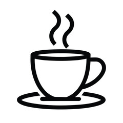 Simple Black Icon of Hot Coffee Cup with Steam

