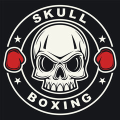 Skull with Red Boxing Gloves Logo Design for Boxing or Fight Club