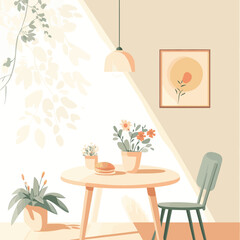 dining room interior with sunlight