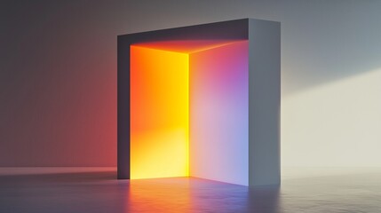 Obraz premium A minimalist design featuring a colorful illuminated doorway in a dark space.