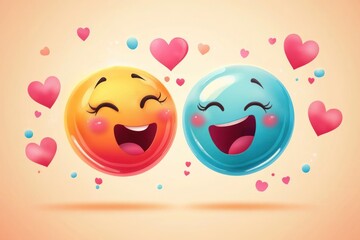 emoji love scene, cartoon vector with passion and admiration, colorful characters