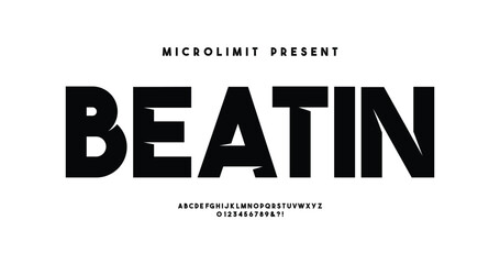 Beatin: Modern Ultra Bold Sport Font. A powerful urban-style typeface perfect for tech, digital, movie titles, and logo design. Includes a full alphabet collection.