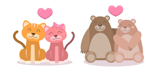 Hand drawn valentines day animal couple