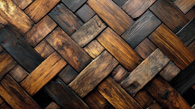 Dark brown wood planks in herringbone pattern