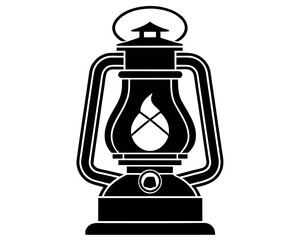 Old Lantern Kerosene Lamp Silhouette SVG | Vintage Camping Lamp Vector