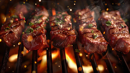 Juicy Grilled Beef Skewers Over Open Flame