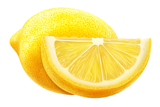 Realistic Photo Of Yellow Lemon And Lemon Slice With Transparent Background