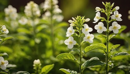 Obraz premium Beautiful shot of a tree mallow flower with green leaves 1