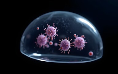 Fototapeta premium Microscopic view of cells encapsulated in a translucent membrane against a dark black background. High quality