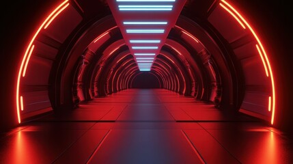 Tech Studio. 3D Render with Neon Lights Creating an Abstract Corridor in Ultraviolet Tones