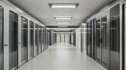 Technology Room. 3D Rendering of Server Network Connection in Data Center