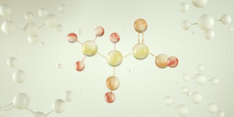 Acid lactic or C₃H₆O₃ molecule. Food, milk and cosmetic. Wrinkle reduction, moisturize your skin, Lipid-enhancing exfoliation, acne reduction, 3d render	
