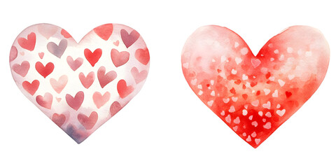 Watercolor Hearts Illustration on Transparent Background Romantic Theme