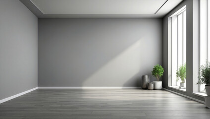 Stylish Empty Grey Room Interior with Access to a Balcony
