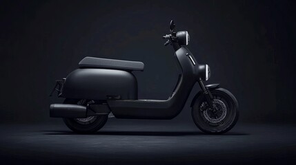 Obraz premium Sleek black scooter on a dark background, perfect for modern transportation themes.