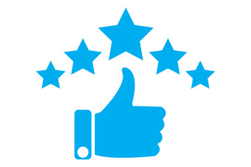 Star rating icon, feedback, five stars line symbol on white background. 