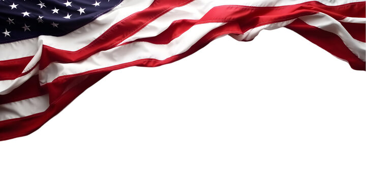 Realistic Image Of American Flag Waving Red White And Blue Colors With Transparent Background