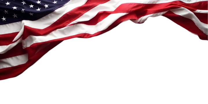 Realistic Image Of American Flag Waving Red White And Blue Colors With Transparent Background