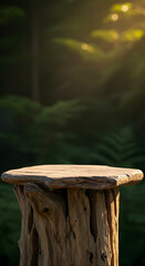 Driftwood Podium with Forest Background