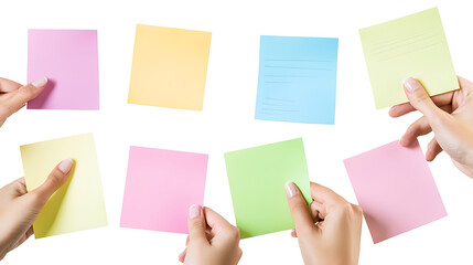 Obraz premium A group of people holding up colorful sticky notes