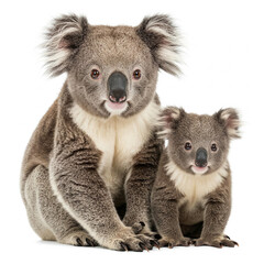 Fototapeta premium Two Koalas Sitting Together, Isolated on White Background
