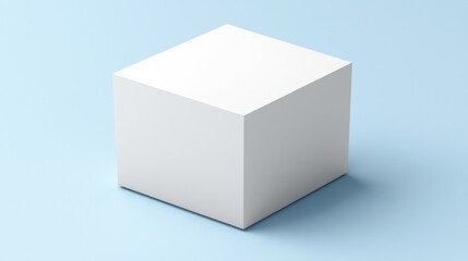 Blank white cube on light blue background