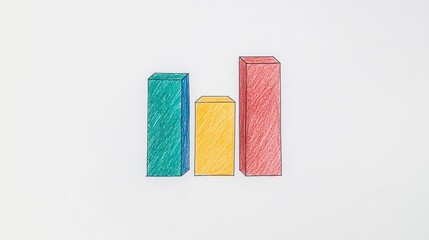 A hand-drawn, colorful bar chart with three vertical columns on a plain white background.