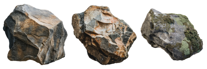 three natural rocks isolated on white background
