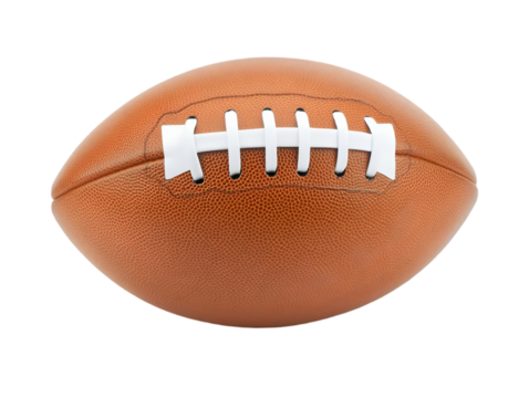 Realistic Photo of Football with Brown Leather Texture and White Laces Isolated on Transparent Background