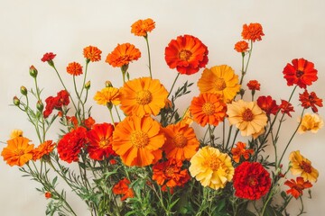 Fototapeta premium Vibrant orange and yellow flowers in a bouquet.