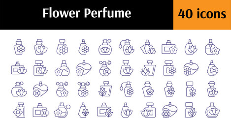 Perfume Line Icon Bundle. Minimalistic Linear Pictogram for Web and Graphic Design, Apps, Banners, Social Network and Cards